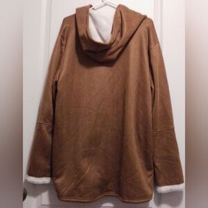 Chic Medium Fleece Faux Suede Hooded Jacket - brand new